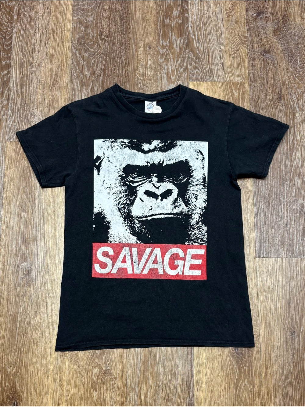 Delta Black Tee with Gorilla 'SAVAGE' Red Print